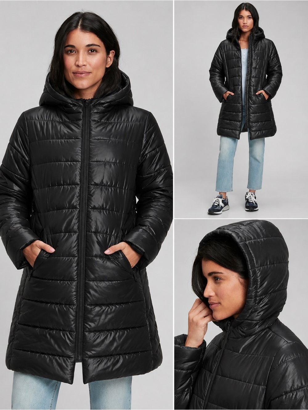 GAP Maternity Recycled Puffer
Jacket Black Hooded Quilted Puffer Coat - Women